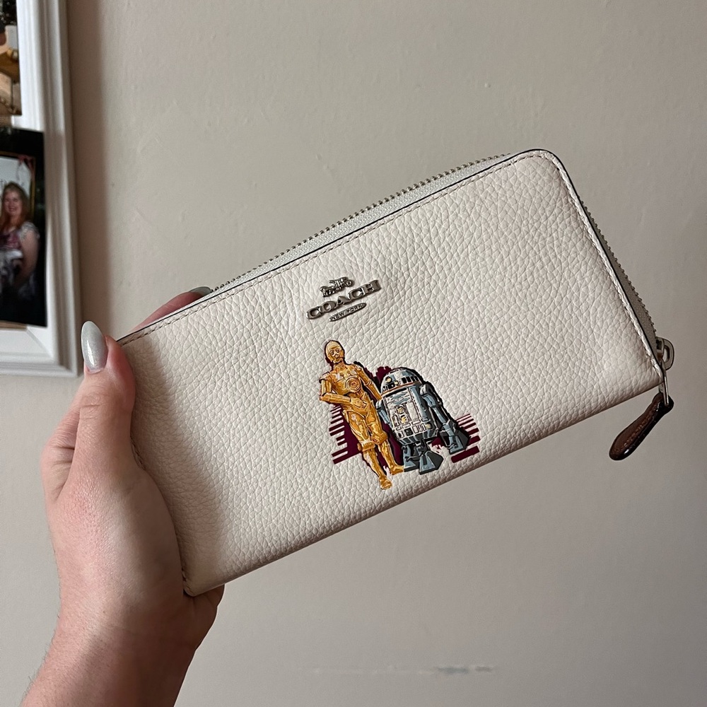 Coach Cream Leather Zip Wallet with C-3PO & R2-D2 Motif